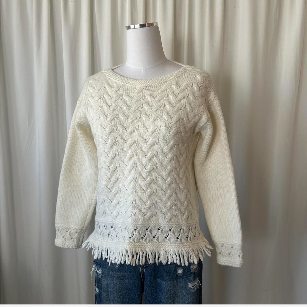 Anthropologie Elsamanda cable-Knit sweater fringe wool blend size small. - Picture 2 of 8